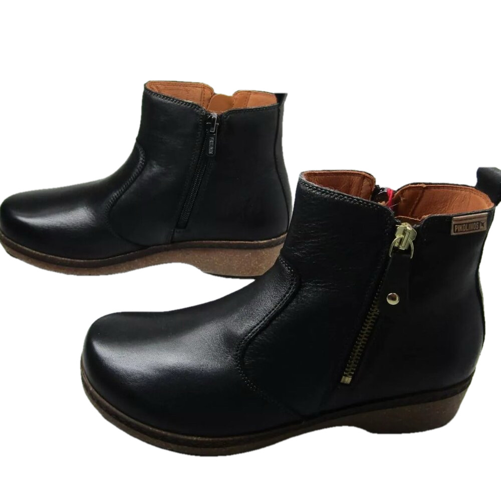 NEW PIKILINOS Granada Ankle Boots Size 7.5-8 Wedge Round Toe Side Zip Comfort